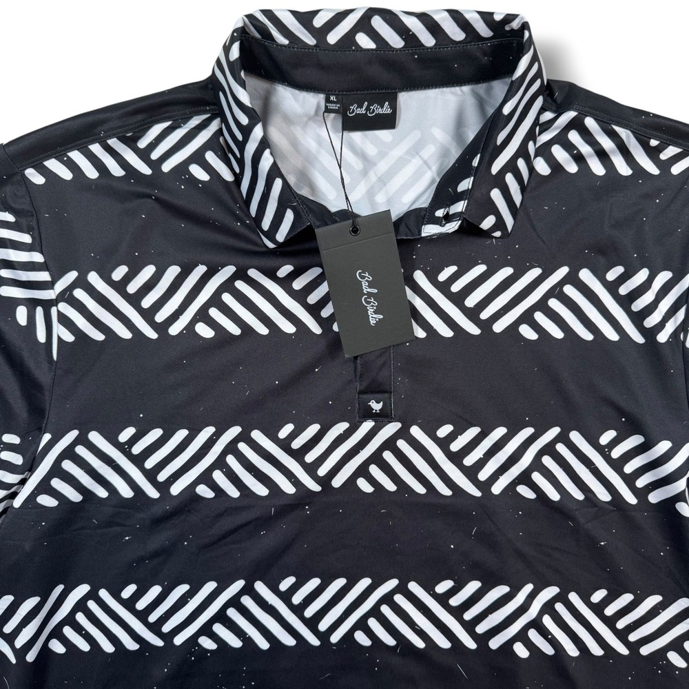 Bad Birdie Golf Polo Men's XL Black Echo Geometric Short Sleeve Performance